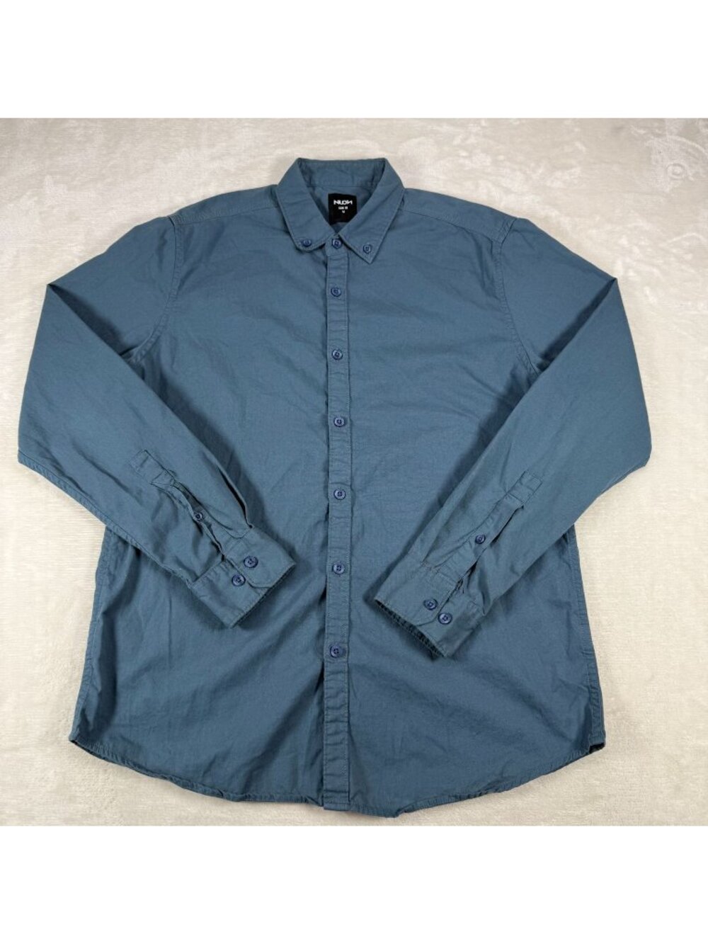Nuon Slim Fit Blue Teal Mens Medium Long Sleeve Button Down Shirt Cotton Soft